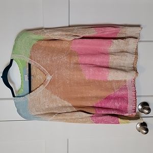Nic + Zoe V-neck Multicolor Sweater, M, distressed
